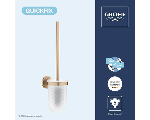 Grohe toiletborstel met wandhouder, glazen houder, QuickFix systeem, lijm- of schroefbevestiging, ontworpen in Duitsland, 5 jaar garantie, Grohe Logo