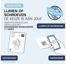 Grohe Logo. QuickFix installatieopties voor lijmen of schroeven inclusief handleiding en video. Lijm apart verkrijgbaar.