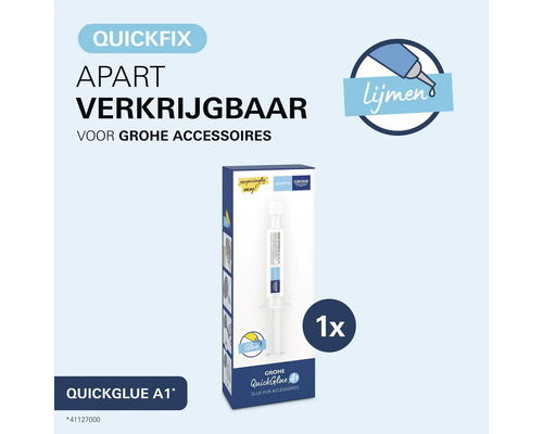 GROHE QuickGlue A1 lijm voor GROHE QuickFix badkameraccessoires, apart verkrijgbaar, een stuk, symbool voor lijmen, GROHE Logo.
