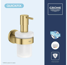 Grohe zeepdispenser voor wandmontage, gesatineerd glas, goud-optiek, QuickFix voor lijmen of schroeven, Grohe Logo, 5 jaar garantie.