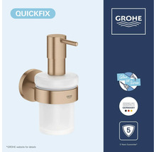 Wandzeepdispenser van gesatineerd glas en geborsteld metaal, GROHE Logo, QuickFix, montage door lijmen of schroeven, 5 jaar garantie.