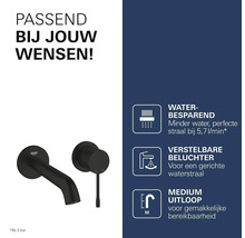 Grohe wandmengkraan, zwart, Grohe Logo, waterbesparend 5,7 liter per minuut bij 3 bar, verstelbare beluchter en medium uitloop.