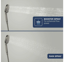 Handdouche met twee straalsoorten: Booster Spray voor een krachtige waterstraal en klassieke Rain Spray.
