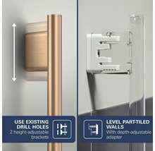 Douchestang met twee in hoogte verstelbare beugels voor bestaande boorgaten en een in diepte verstelbare adapter voor half betegelde wanden.