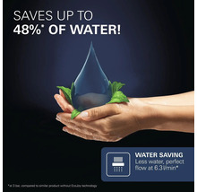 Waterbesparende technologie bespaart tot 48 procent water, debiet van 6,3 liter per minuut bij 3 bar.