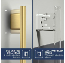 In hoogte verstelbare houder voor douchestangen voor gebruik van bestaande boorgaten en in diepte verstelbare adapter voor half betegelde wanden.