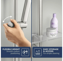 "Hand verstelt douchekophouder op glijstang voor flexibele hoogte