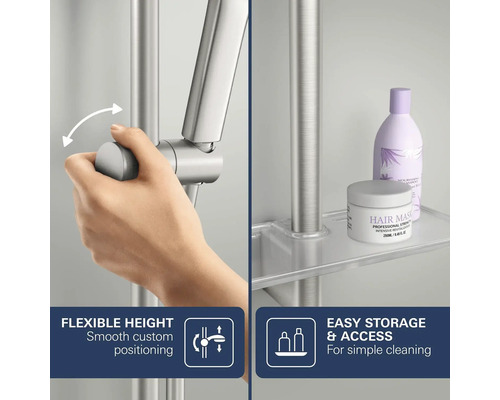 "Hand verstelt douchekophouder op glijstang voor flexibele hoogte