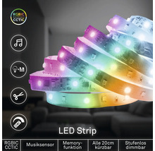 LED-strip RGBIC CCT met muzieksensor, geheugenfunctie, inkortbaar elke 20 centimeter en traploos dimbaar.