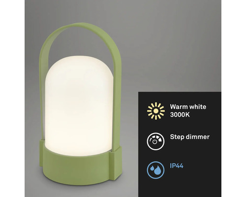 Draagbare LED tafellamp met handvat, warmwit licht 3000 Kelvin, trapsgewijze dimmer en beschermingsgraad IP44.