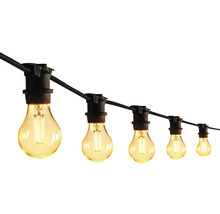 Prikkabel voor buiten met LED lampen in vintage stijl en een zwart snoer.