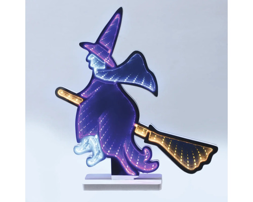 LED Halloween decoratie heks op bezemsteel met infinity spiegeleffect en standaard