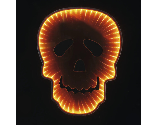 LED-Halloween-decoratie schedel met infinity mirror-effect en oranje lampjes.