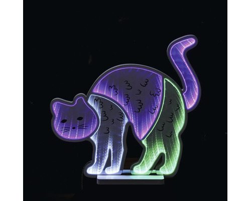 LED-decoratielamp in de vorm van een kat met infinity-spiegeleffect.
