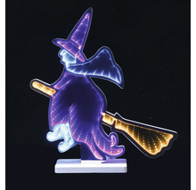 LED-halloweendecoratie heks op bezem met infinity-spiegeleffect, tafelmodel voor binnen.