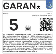 5 jaar fabrieksgarantie voor Eurom Alutherm 1000 Wifi White