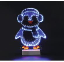 LED-pinguïn met infinity-spiegeleffect, decoratieve kerstfiguur met muts, sjaal en oorwarmers.