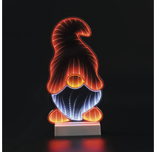 LED-decoratiefiguur kabouter met infinity mirror-effect, warm en koud licht op een witte voet.