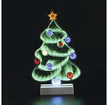 LED-decoratie kerstboom met infinity-effect, gekleurde lampjes en ster op witte voet.