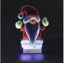 LED-kerstkabouter met infinity-spiegeleffect, decoratieve verlichte figuur voor Kerstmis op witte voet.