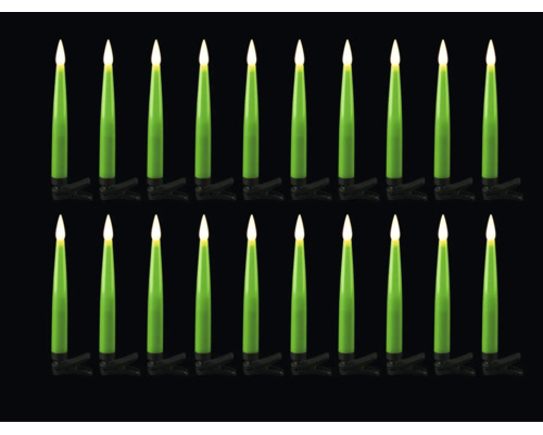 Twintig groene led-kerstboomkaarsen met clip voor de kerstboom.