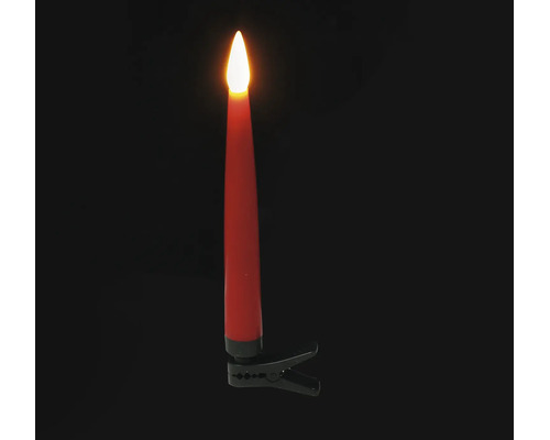 Rode LED-kerstboomkaars met bevestigingsclip en warmwitte vlam.