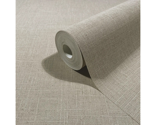 Beige vliesbehang met linnenstructuur