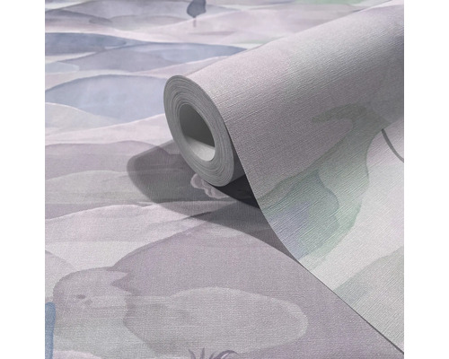 Rol vliesbehang met abstract landschapspatroon en voelbare linnenstructuur voor wanddecoratie.
