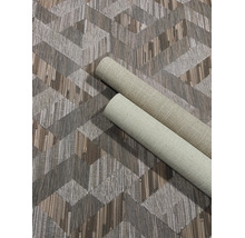 Behang met geometrisch zigzagpatroon en twee rollen behang met textuur.