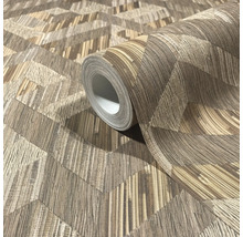 Rol vliesbehang met geometrisch patroon in houtlook en gestructureerd oppervlak.