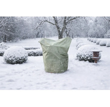 Winterbeschermhoes voor planten in een besneeuwde tuin ter bescherming tegen vorst en kou.