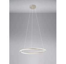 LED hanglamp in ringvorm, modern ontwerp met minimalistische ophangkabels.