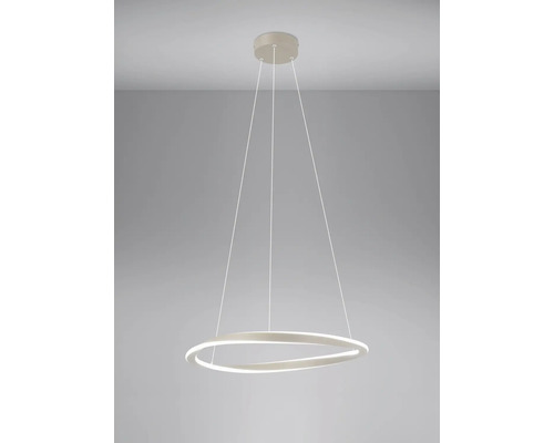 LED hanglamp in ringvorm, modern ontwerp met minimalistische ophangkabels.