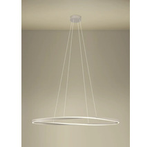 Moderne LED-hanglamp in ringvorm met golvend ontwerp en dunne kabels.