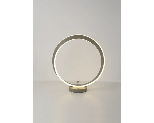 Moderne LED-tafellamp in ringvorm met een ronde voet.