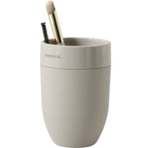 Sealskin tandenborstelbeker beige met matte en glanzende afwerking, gevuld met twee cosmeticakwastjes.