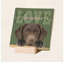 Decoratief tegelbord met Labrador afbeelding op houten standaard