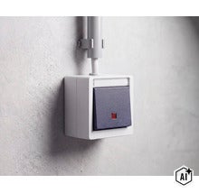 Opbouw lichtschakelaar met controlelampje gemonteerd op een wand met kabelgoot (Image AI modified or generated)