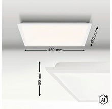 Vierkante LED plafondlamp met afmetingen 450 bij 450 bij 50 millimeter (Image AI modified or generated)