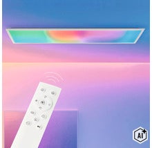 Rechthoekig LED plafondpaneel met afstandsbediening voor RGB en lichtkleurinstelling (Image AI modified or generated)