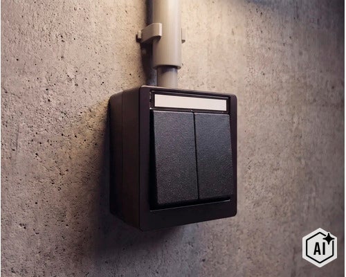 Opbouw serieschakelaar voor vochtige ruimtes in robuuste uitvoering gemonteerd op een betonnen muur (Image AI modified or generated)