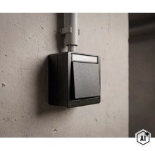 Opbouw lichtschakelaar met controlelampje in robuuste uitvoering voor wandmontage binnen en buiten (Image AI modified or generated)