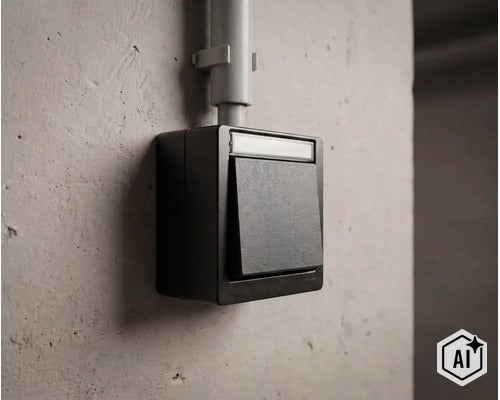 Opbouw lichtschakelaar met controlelampje in robuuste uitvoering voor wandmontage binnen en buiten (Image AI modified or generated)
