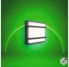 Moderne vierkante wandlamp met donker frame en witte lichtdiffuser voor buitenverlichting. (Image AI modified or generated)