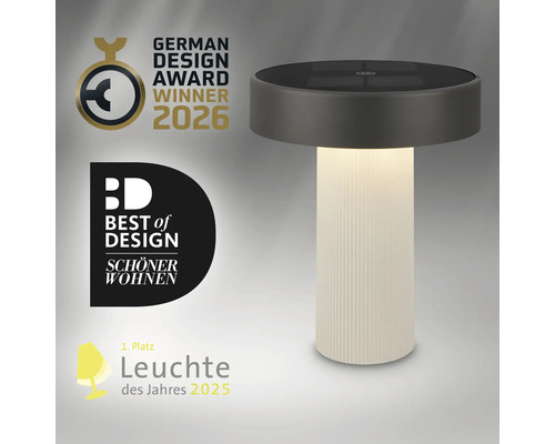 Moderne led tafellamp met geribbelde voet en platte lampkop inclusief designprijzen