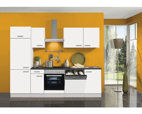 OPTIFIT Keukenblok met apparatuur Oslo214 wit mat 270x60 cm Moderne keuken met witte kasten, elektrische apparaten en werkblad