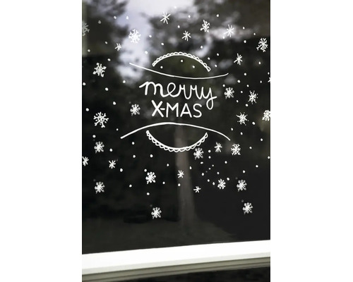 Raamsticker met sneeuwvlokmotief en de tekst Merry Xmas voor kerstversiering
