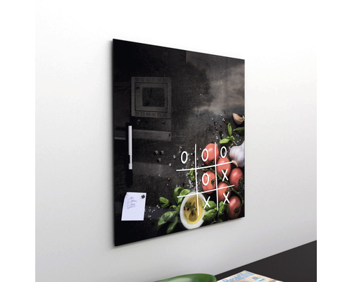 Magnetisch glazen memobord met tomatenmotief, stift en notitieblok