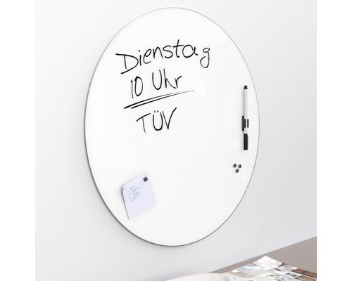 Rond, beschrijfbaar magneetbord met notities, pen en magneten