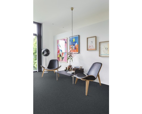 Woonkamer met tapijt, twee stoelen en tafel